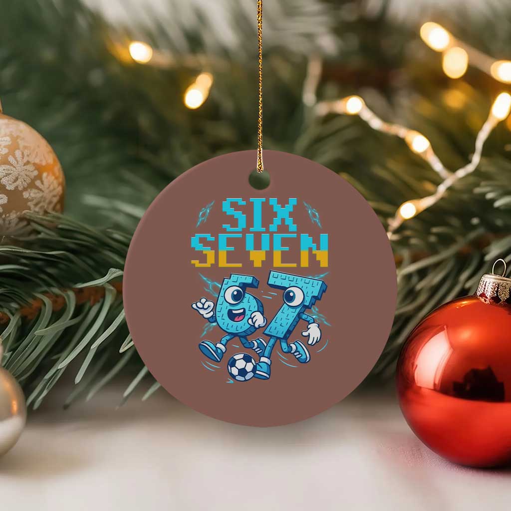 Funny Six Seven Pixel Playing Soccer Ceramic Ornament Gen Z Alpha Gift TS12 1pc Mocha Print Your Wear