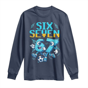 Funny Six Seven Pixel Playing Soccer Long Sleeve Shirt Gen Z Alpha Gift TS12 Navy Print Your Wear