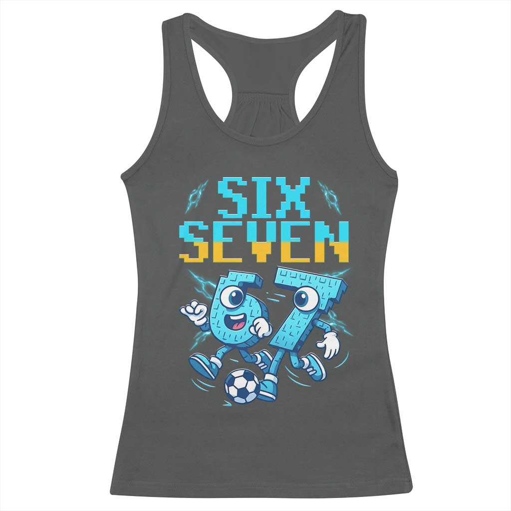 Funny Six Seven Pixel Playing Soccer Racerback Tank Top Gen Z Alpha Gift TS12 Dark Heather Print Your Wear