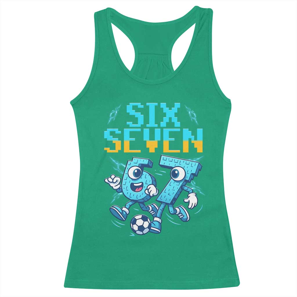 Funny Six Seven Pixel Playing Soccer Racerback Tank Top Gen Z Alpha Gift TS12 Irish Green Print Your Wear