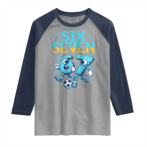 Funny Six Seven Pixel Playing Soccer Raglan Shirt Gen Z Alpha Gift TS12 Sport Gray Navy Print Your Wear