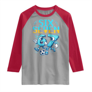 Funny Six Seven Pixel Playing Soccer Raglan Shirt Gen Z Alpha Gift TS12 Sport Gray Red Print Your Wear