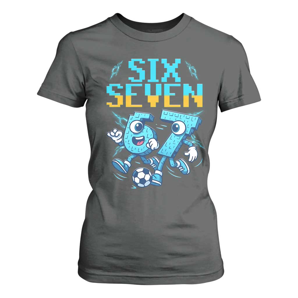 Funny Six Seven Pixel Playing Soccer T Shirt For Women Gen Z Alpha Gift TS12 Dark Heather Print Your Wear