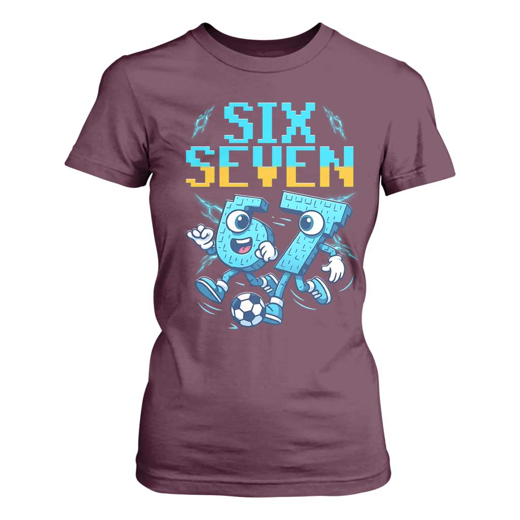 Funny Six Seven Pixel Playing Soccer T Shirt For Women Gen Z Alpha Gift TS12 Maroon Print Your Wear