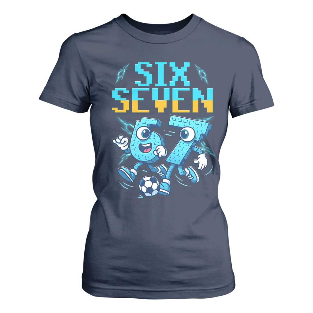 Funny Six Seven Pixel Playing Soccer T Shirt For Women Gen Z Alpha Gift TS12 Navy Print Your Wear