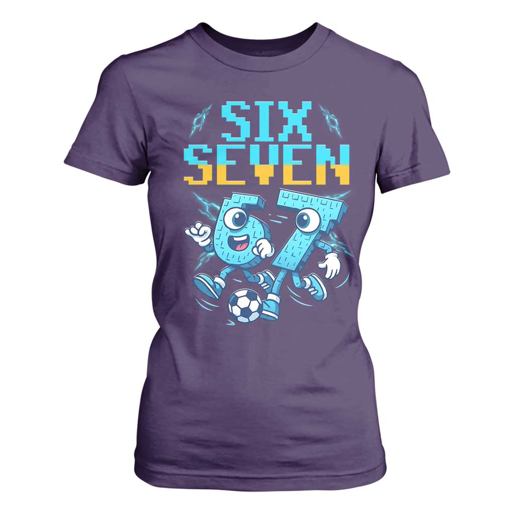 Funny Six Seven Pixel Playing Soccer T Shirt For Women Gen Z Alpha Gift TS12 Purple Print Your Wear