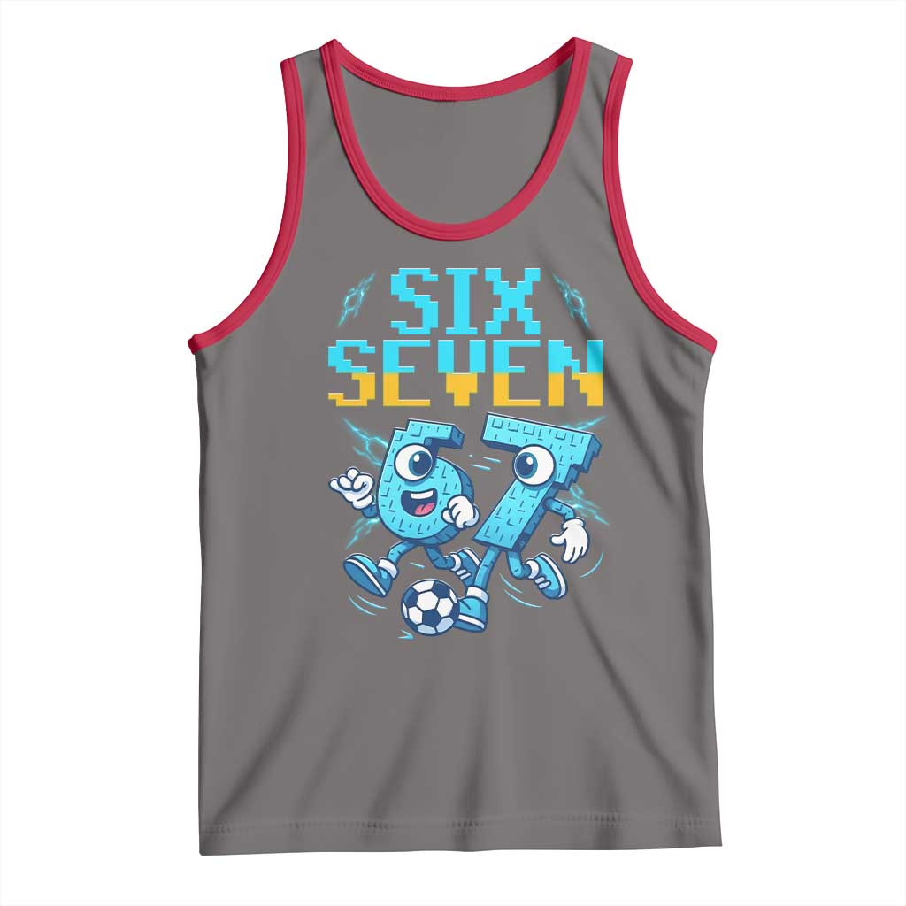 Funny Six Seven Pixel Playing Soccer Tank Top Gen Z Alpha Gift TS12 Deep Heather Red Print Your Wear