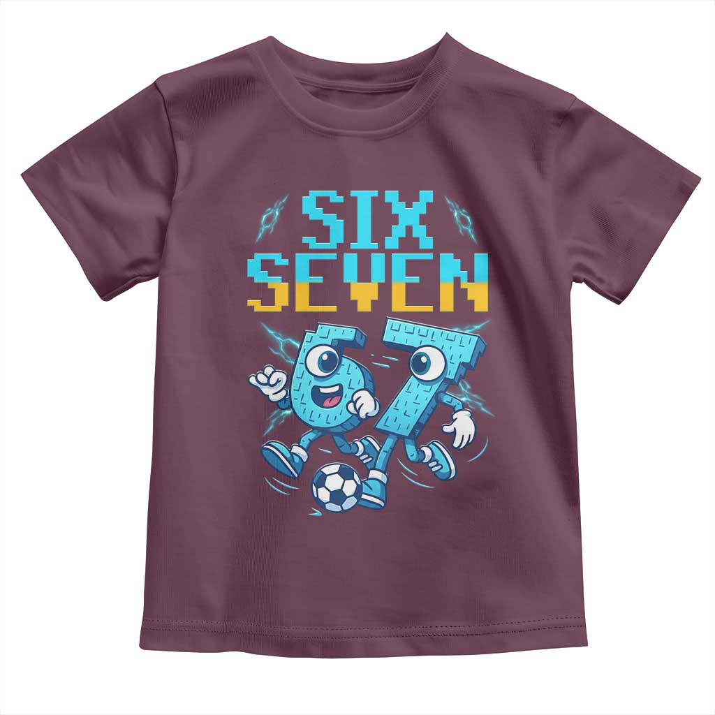 Funny Six Seven Pixel Playing Soccer Toddler T Shirt Gen Z Alpha Gift TS12 Maroon Print Your Wear