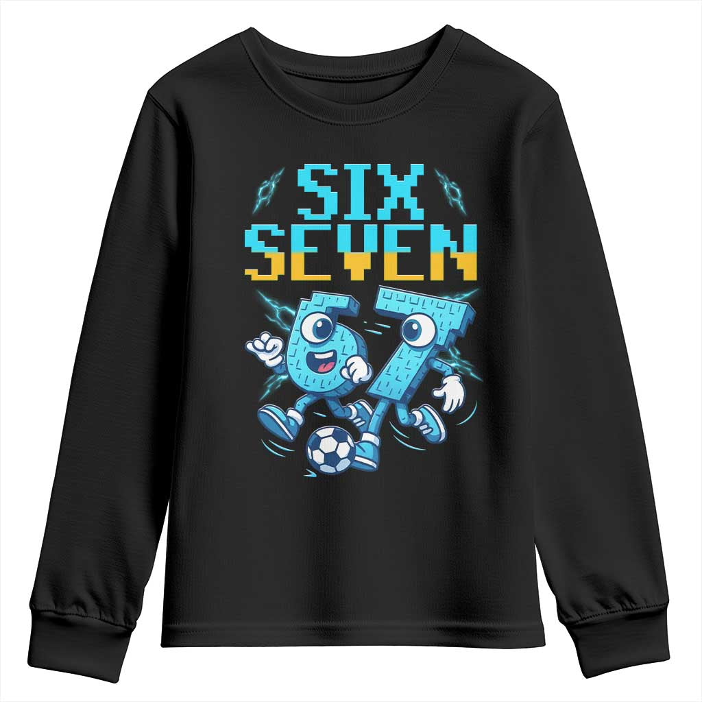 Funny Six Seven Pixel Playing Soccer Youth Sweatshirt Gen Z Alpha Gift TS12 Black Print Your Wear