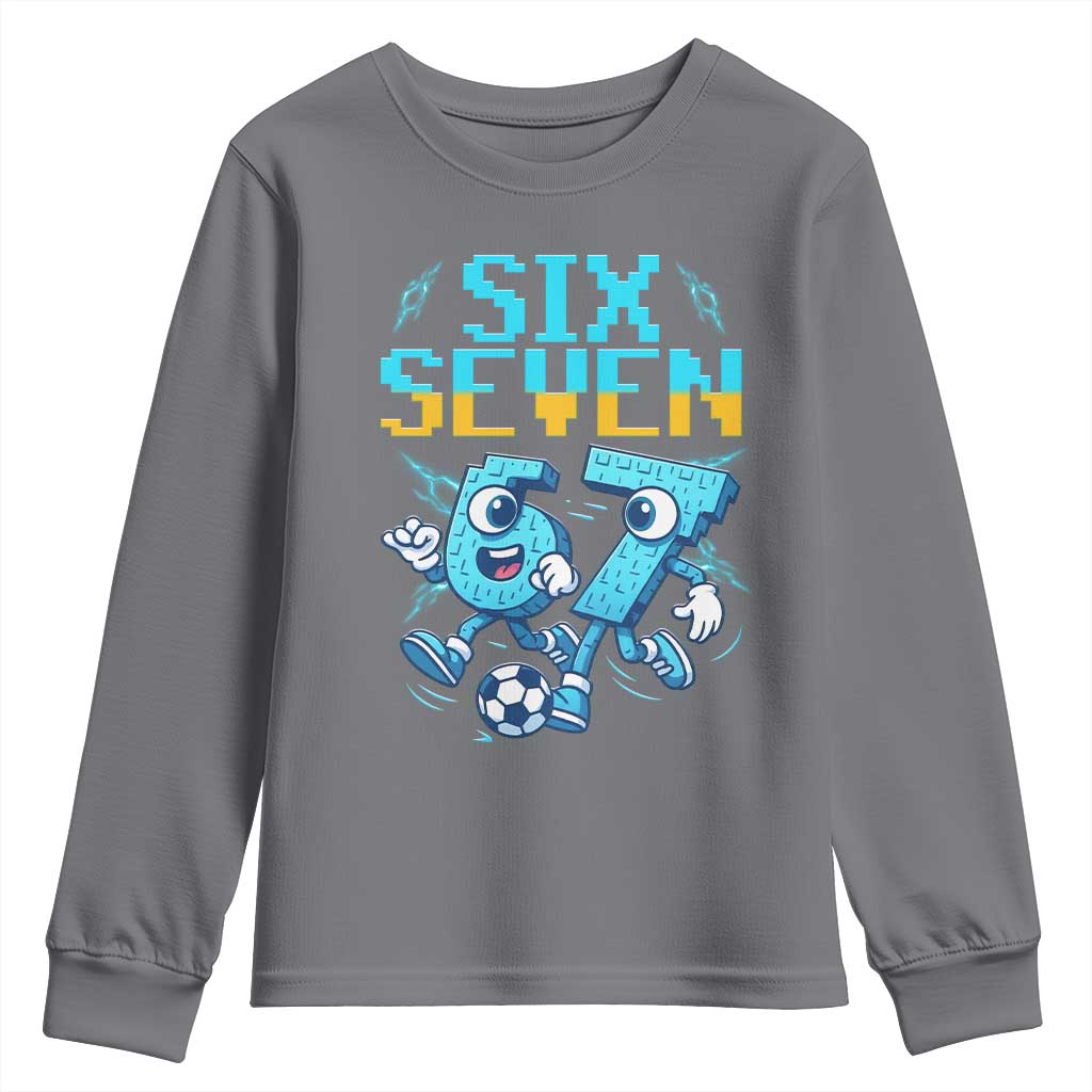 Funny Six Seven Pixel Playing Soccer Youth Sweatshirt Gen Z Alpha Gift TS12 Charcoal Print Your Wear