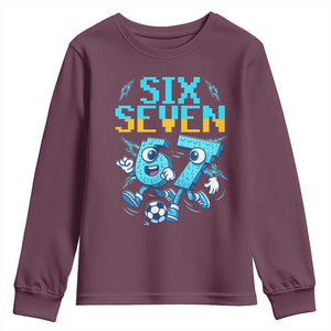 Funny Six Seven Pixel Playing Soccer Youth Sweatshirt Gen Z Alpha Gift TS12 Maroon Print Your Wear