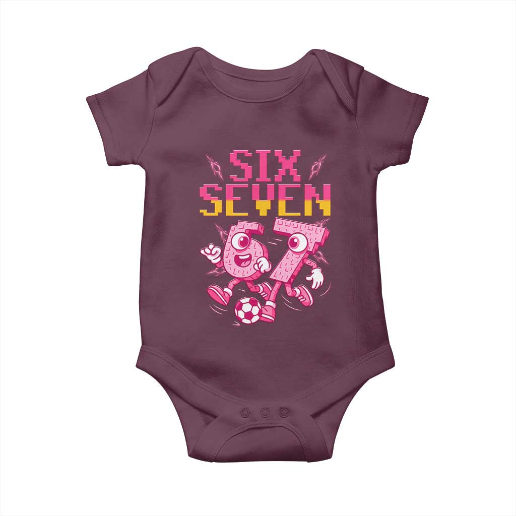 Funny Gen Z Alpha Gift Baby Onesie Six Seven Meme Soccer Lover TS12 Maroon Print Your Wear