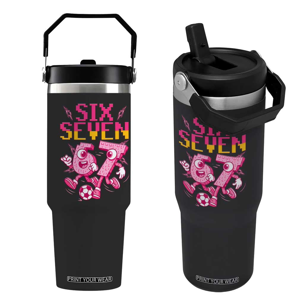 Funny Gen Z Alpha Gift Flip Straw Tumbler Six Seven Meme Soccer Lover TS12 One Size: 30 oz Black Print Your Wear