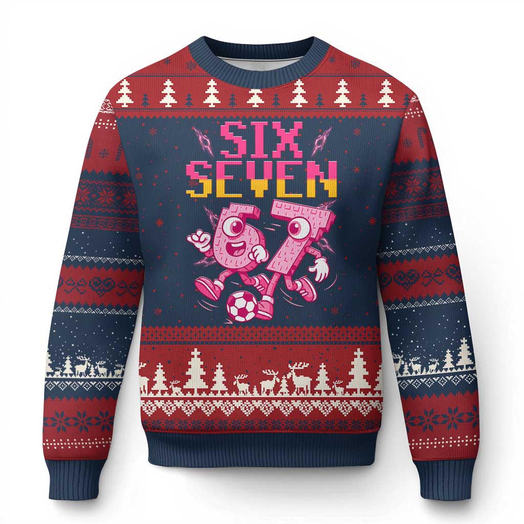 Funny Gen Z Alpha Gift Ugly Christmas Sweater Six Seven Meme Soccer Lover TS12 Navy Red Print Your Wear