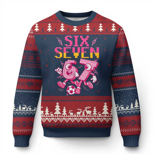 Funny Gen Z Alpha Gift Ugly Christmas Sweater Six Seven Meme Soccer Lover TS12 Navy Red Print Your Wear