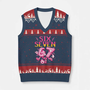 Funny Gen Z Alpha Gift V-Neck Knit Sweater Vest Six Seven Meme Soccer Lover TS12 Navy Red Print Your Wear