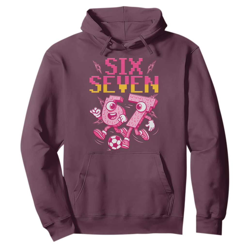Funny Gen Z Alpha Gift Hoodie Six Seven Meme Soccer Lover TS12 Maroon Print Your Wear