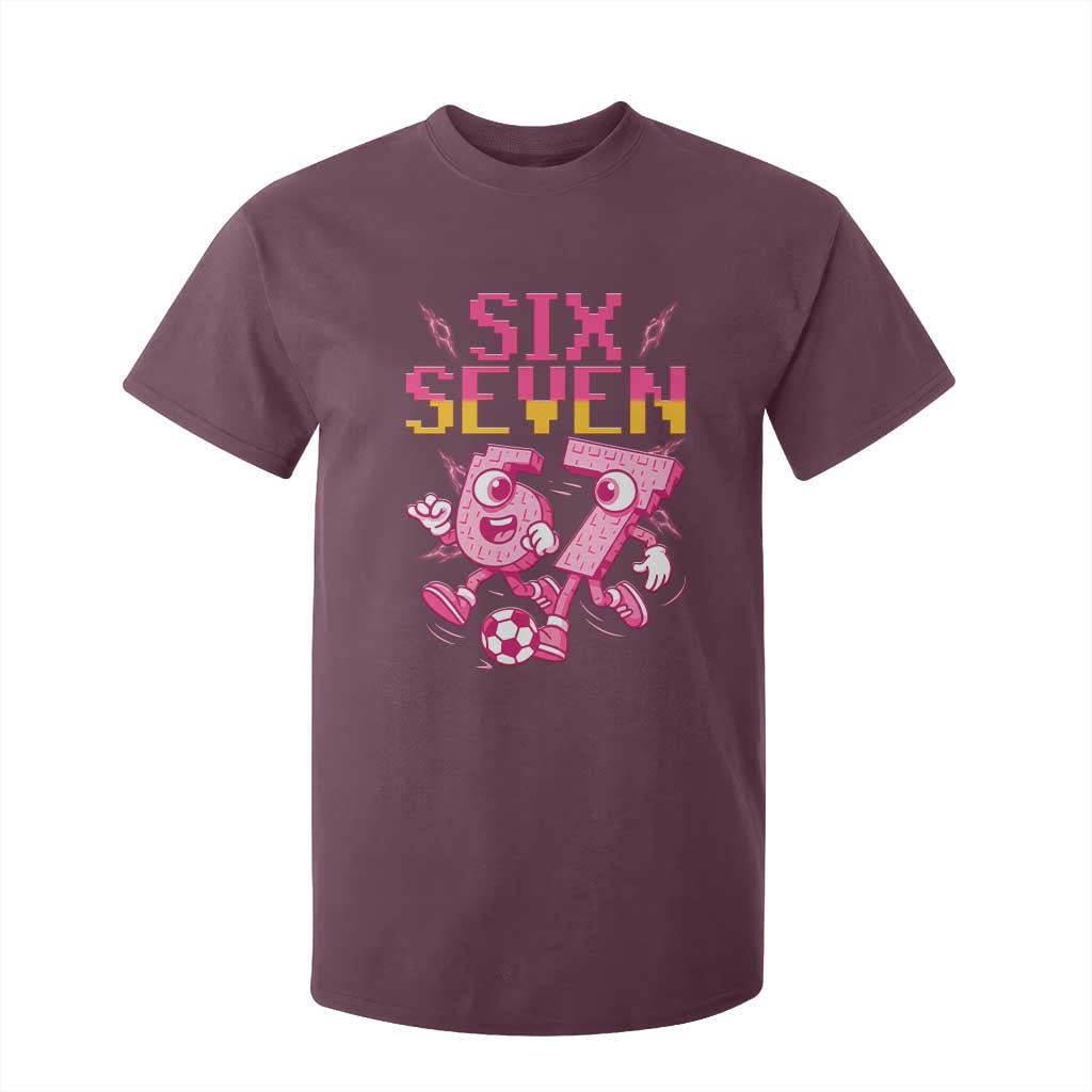 Funny Gen Z Alpha Gift T Shirt For Kid Six Seven Meme Soccer Lover TS12 Maroon Print Your Wear