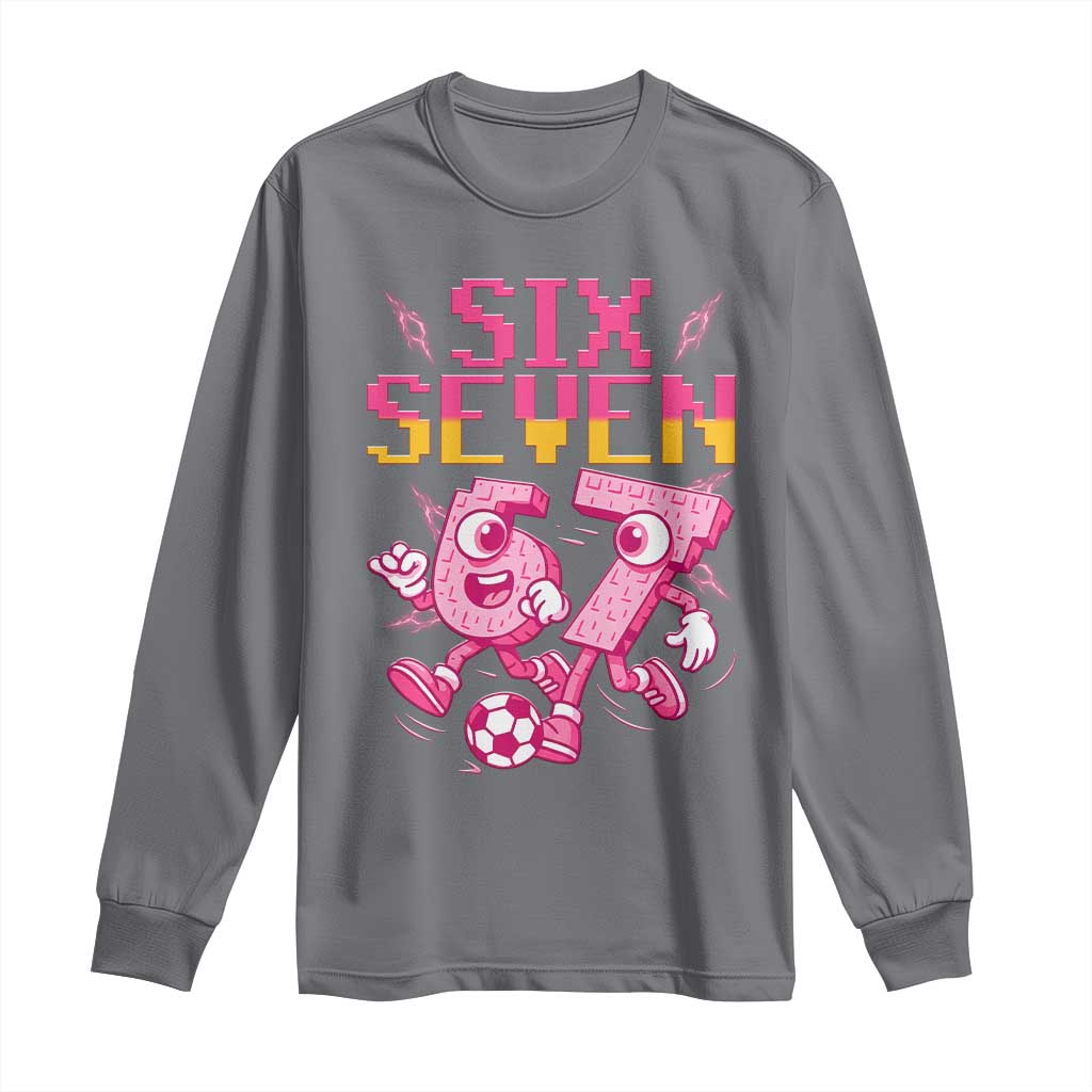 Funny Gen Z Alpha Gift Long Sleeve Shirt Six Seven Meme Soccer Lover TS12 Charcoal Print Your Wear