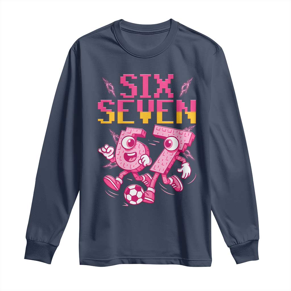 Funny Gen Z Alpha Gift Long Sleeve Shirt Six Seven Meme Soccer Lover TS12 Navy Print Your Wear