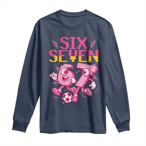 Funny Gen Z Alpha Gift Long Sleeve Shirt Six Seven Meme Soccer Lover TS12 Navy Print Your Wear