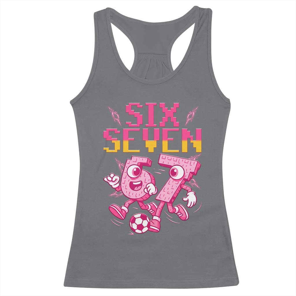 Funny Gen Z Alpha Gift Racerback Tank Top Six Seven Meme Soccer Lover TS12 Charcoal Print Your Wear