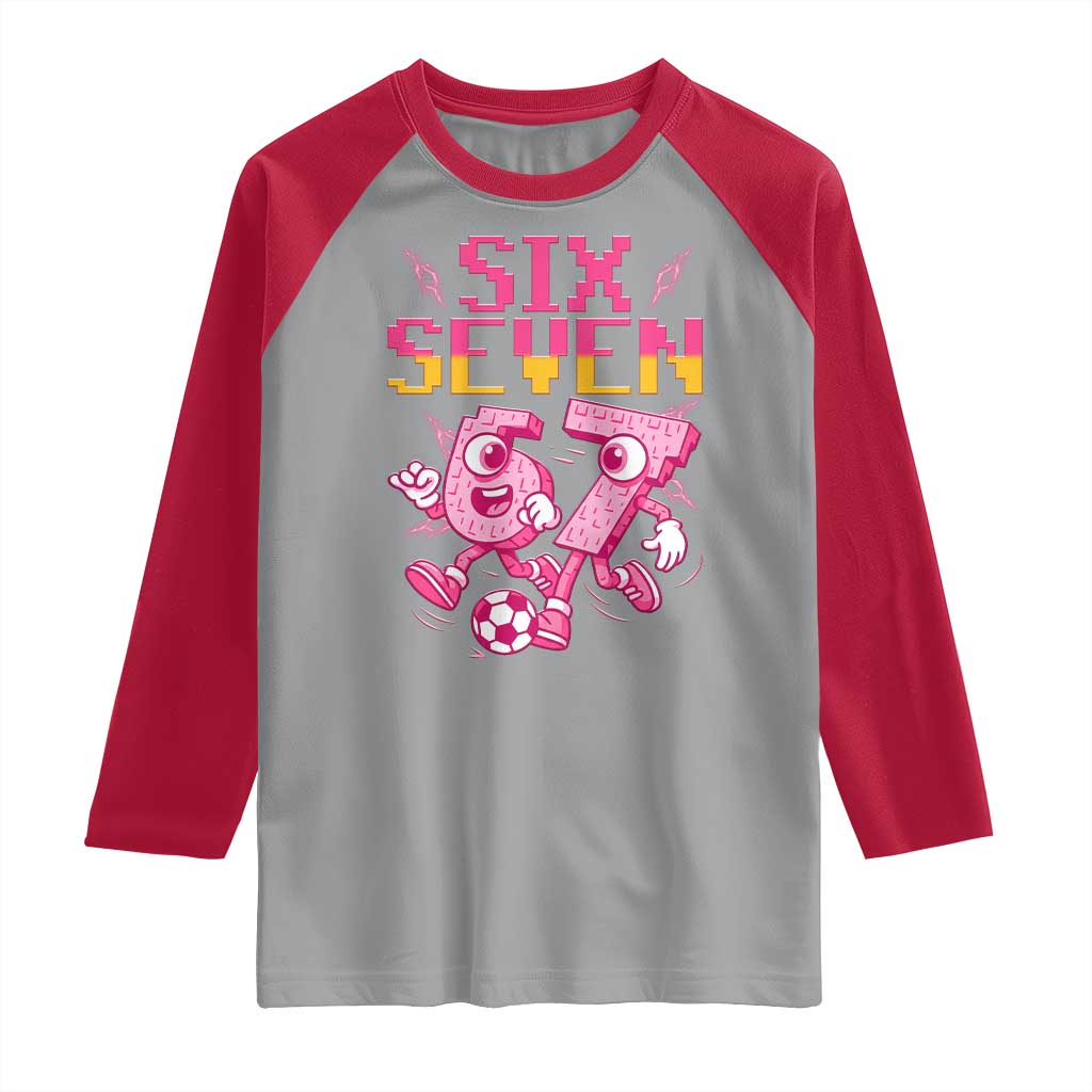 Funny Gen Z Alpha Gift Raglan Shirt Six Seven Meme Soccer Lover TS12 Sport Gray Red Print Your Wear