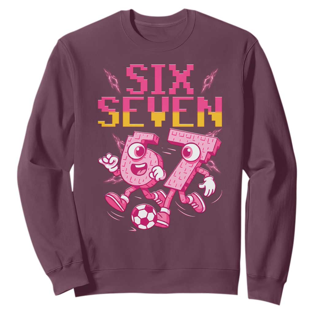 Funny Gen Z Alpha Gift Sweatshirt Six Seven Meme Soccer Lover TS12 Maroon Print Your Wear