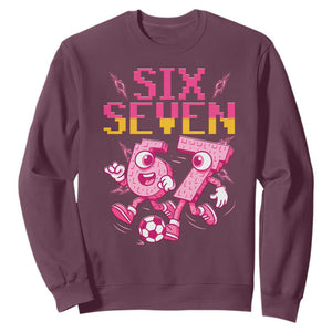 Funny Gen Z Alpha Gift Sweatshirt Six Seven Meme Soccer Lover TS12 Maroon Print Your Wear