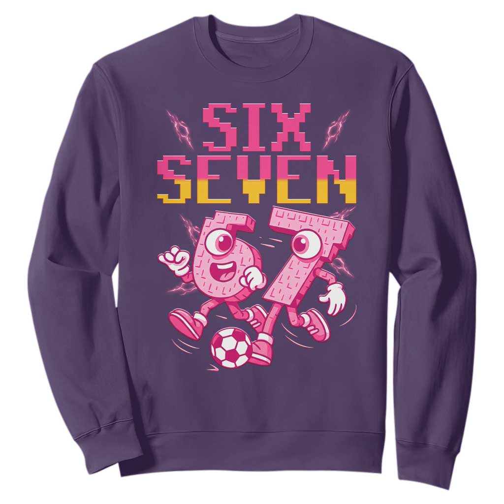 Funny Gen Z Alpha Gift Sweatshirt Six Seven Meme Soccer Lover TS12 Purple Print Your Wear