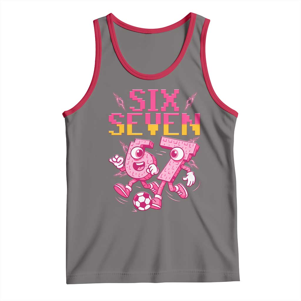 Funny Gen Z Alpha Gift Tank Top Six Seven Meme Soccer Lover TS12 Deep Heather Red Print Your Wear