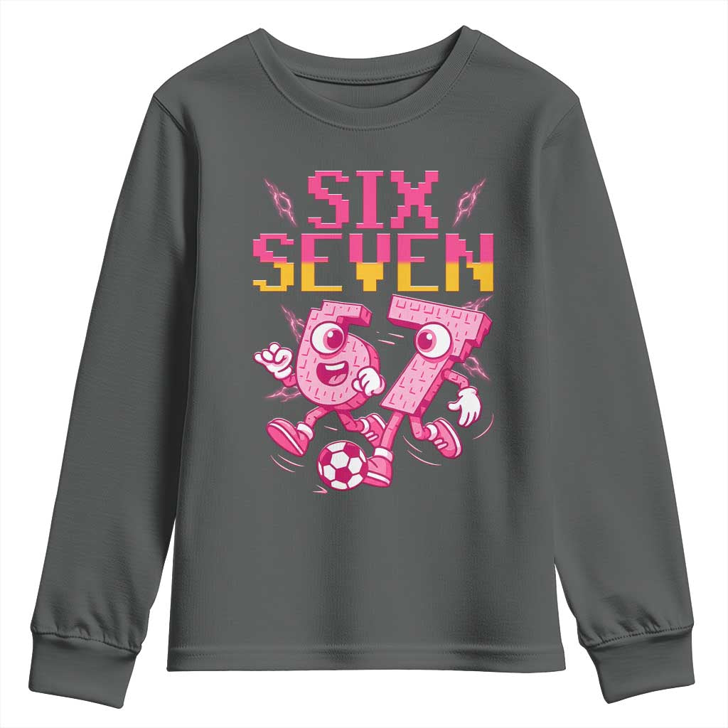 Funny Gen Z Alpha Gift Youth Sweatshirt Six Seven Meme Soccer Lover TS12 Dark Heather Print Your Wear
