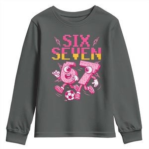 Funny Gen Z Alpha Gift Youth Sweatshirt Six Seven Meme Soccer Lover TS12 Dark Heather Print Your Wear