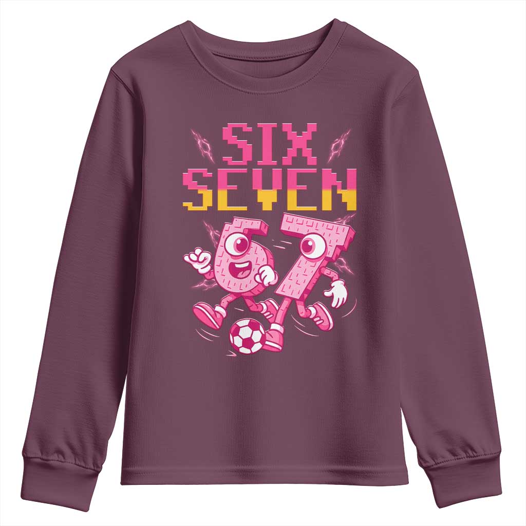 Funny Gen Z Alpha Gift Youth Sweatshirt Six Seven Meme Soccer Lover TS12 Maroon Print Your Wear