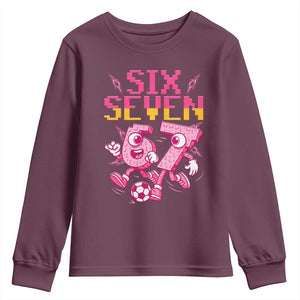 Funny Gen Z Alpha Gift Youth Sweatshirt Six Seven Meme Soccer Lover TS12 Maroon Print Your Wear
