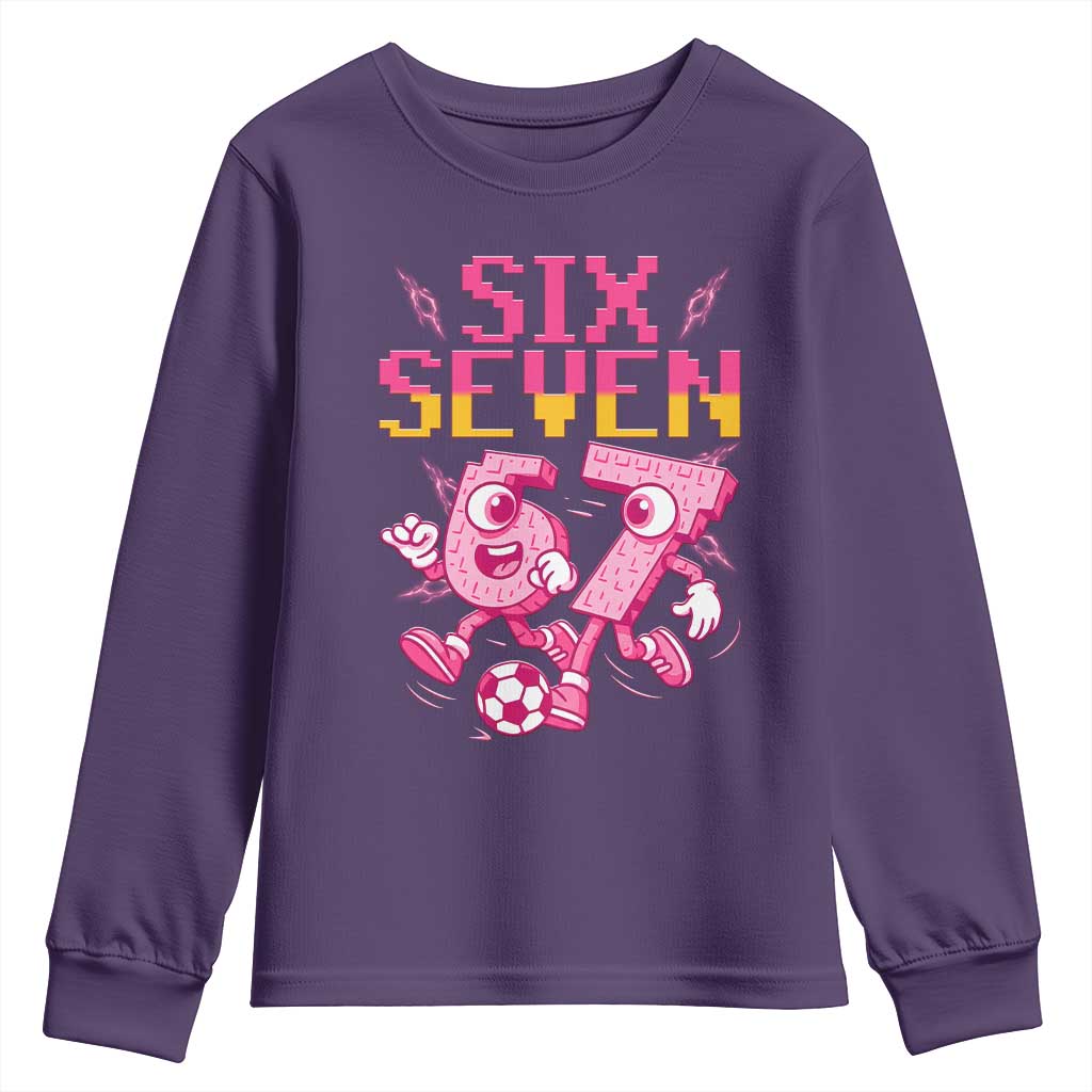 Funny Gen Z Alpha Gift Youth Sweatshirt Six Seven Meme Soccer Lover TS12 Purple Print Your Wear