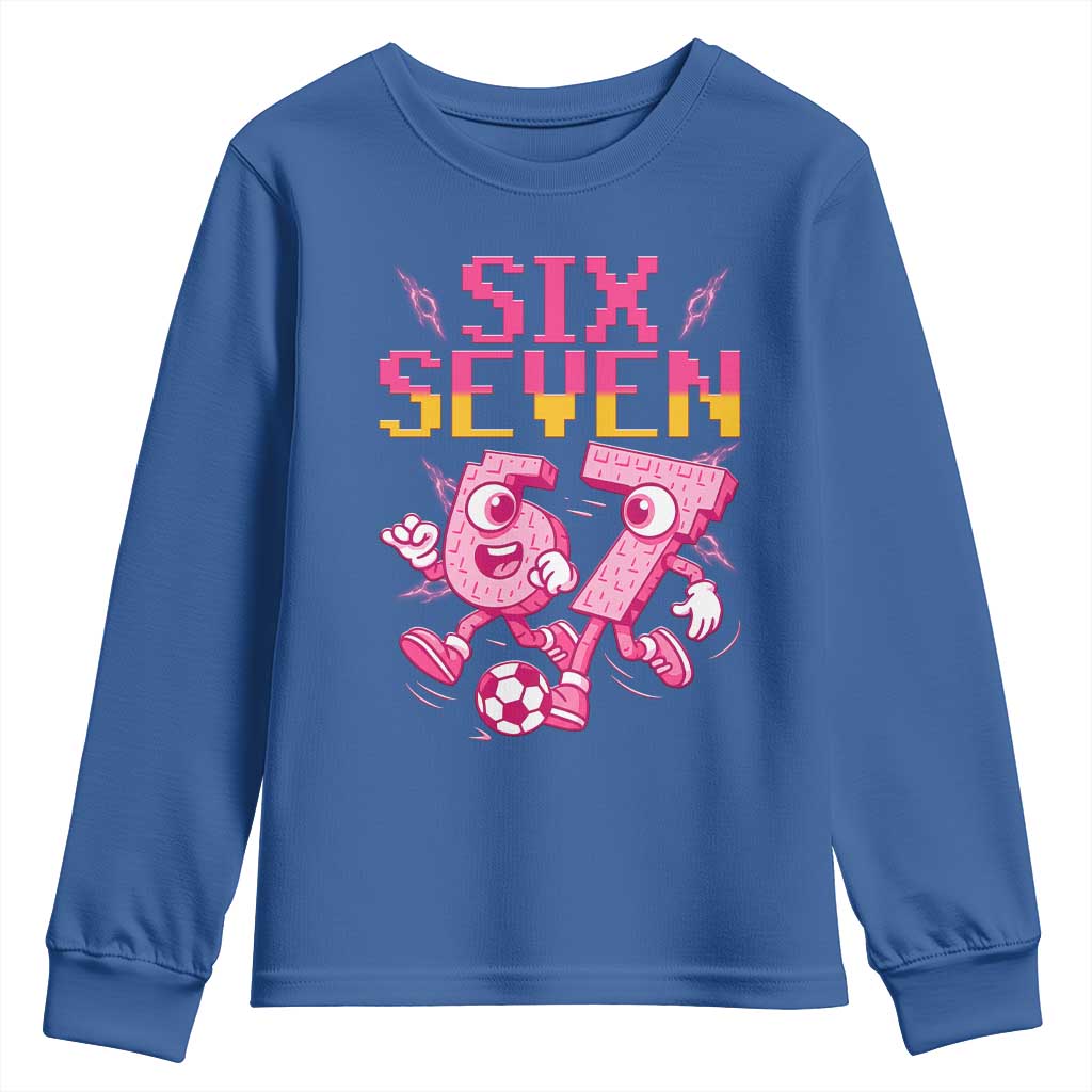 Funny Gen Z Alpha Gift Youth Sweatshirt Six Seven Meme Soccer Lover TS12 Royal Blue Print Your Wear