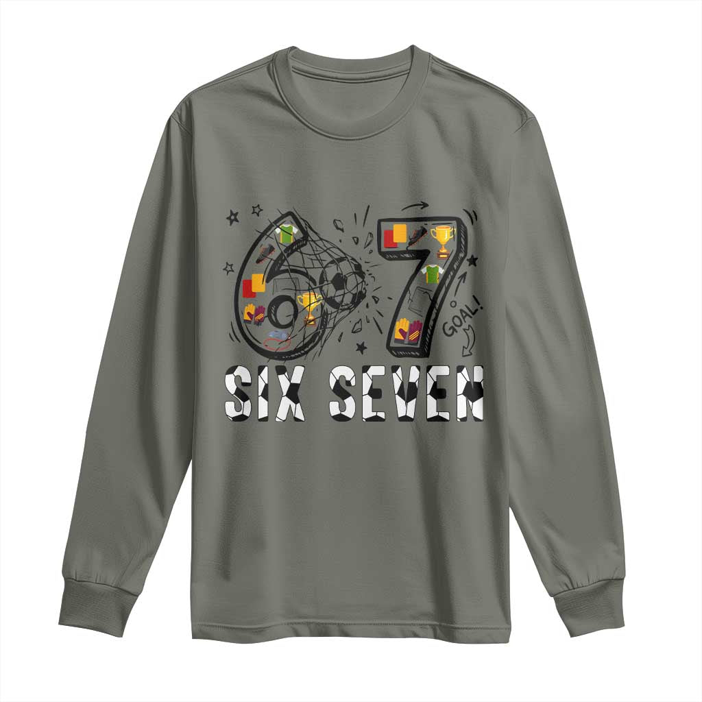 Six Seven Meme Soccer Lover Long Sleeve Shirt Funny Gift For Gen Z TS12 Military Green Print Your Wear