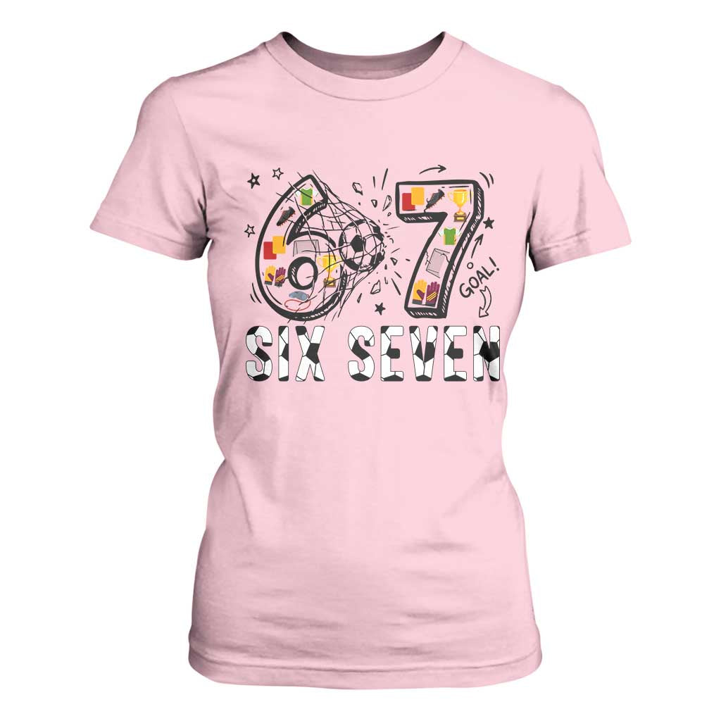 Six Seven Meme Soccer Lover T Shirt For Women Funny Gift For Gen Z TS12 Light Pink Print Your Wear