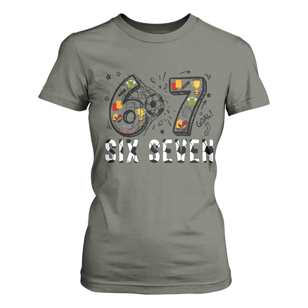 Six Seven Meme Soccer Lover T Shirt For Women Funny Gift For Gen Z TS12 Military Green Print Your Wear
