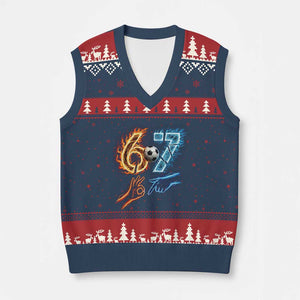 Funny Soccer Lover V-Neck Knit Sweater Vest Six Seven Meme Trending Gift TS12 Navy Red Print Your Wear