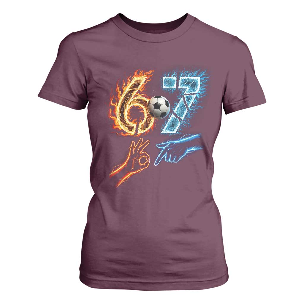 Funny Soccer Lover T Shirt For Women Six Seven Meme Trending Gift TS12 Maroon Print Your Wear