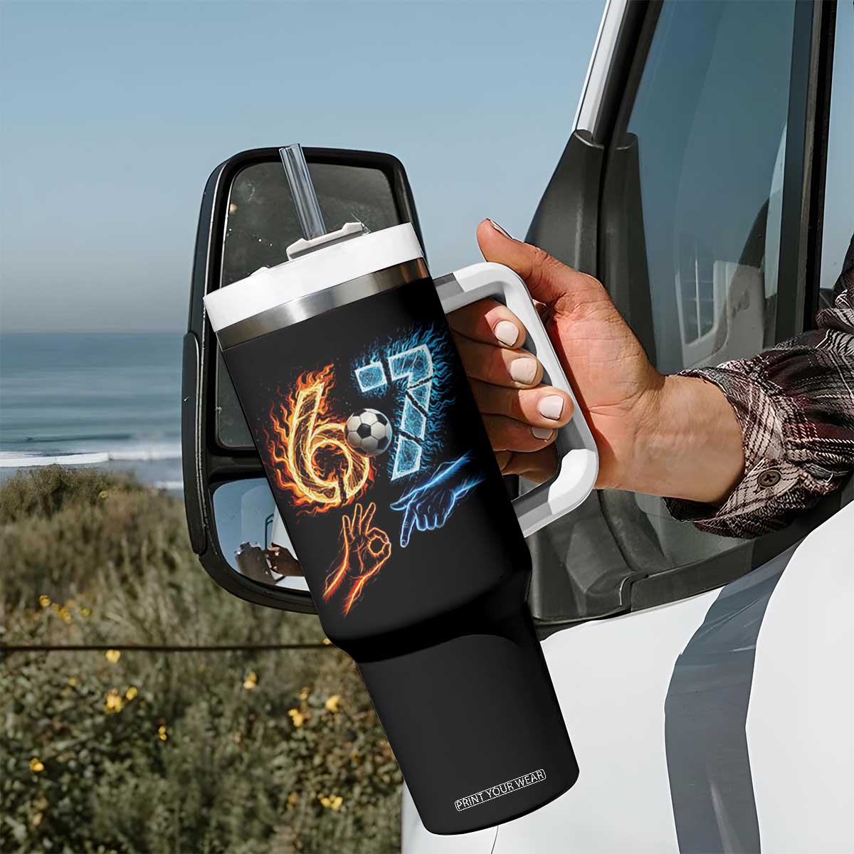 Funny Soccer Lover Tumbler With Handle Six Seven Meme Trending Gift TS12 Print Your Wear