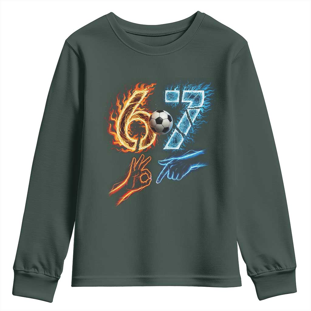 Funny Soccer Lover Youth Sweatshirt Six Seven Meme Trending Gift TS12 Dark Forest Green Print Your Wear