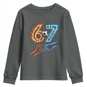 Funny Soccer Lover Youth Sweatshirt Six Seven Meme Trending Gift TS12 Dark Heather Print Your Wear