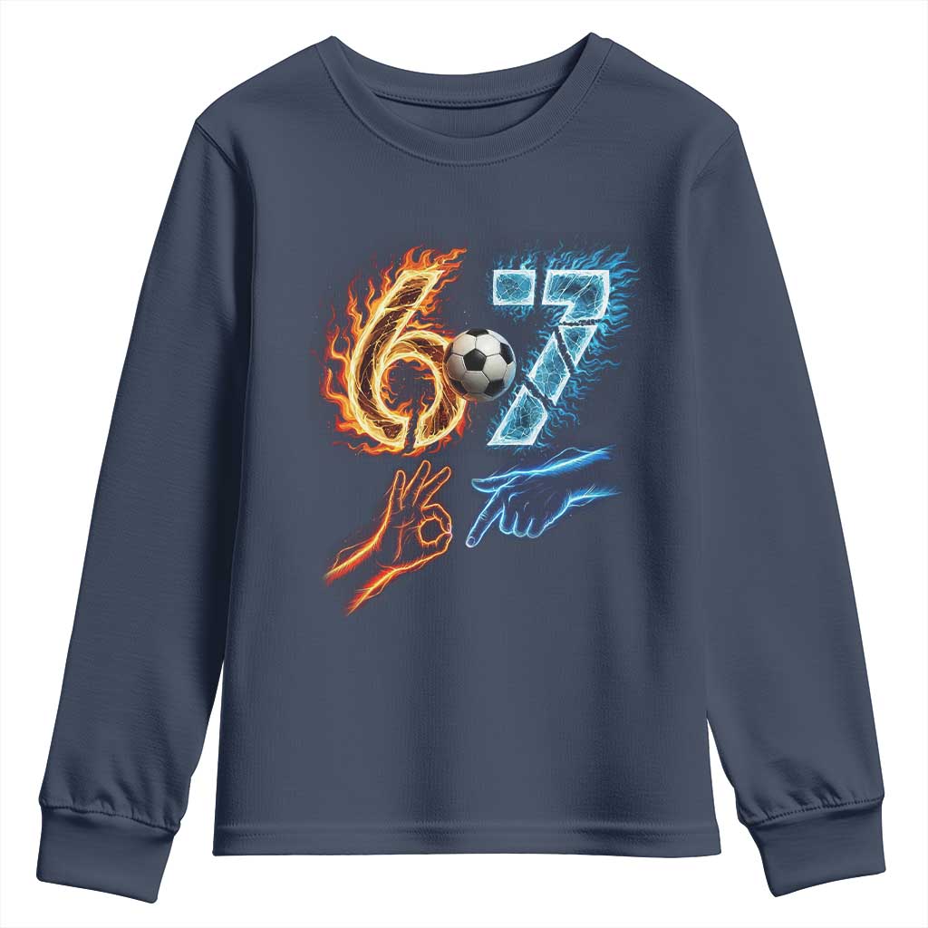 Funny Soccer Lover Youth Sweatshirt Six Seven Meme Trending Gift TS12 Navy Print Your Wear