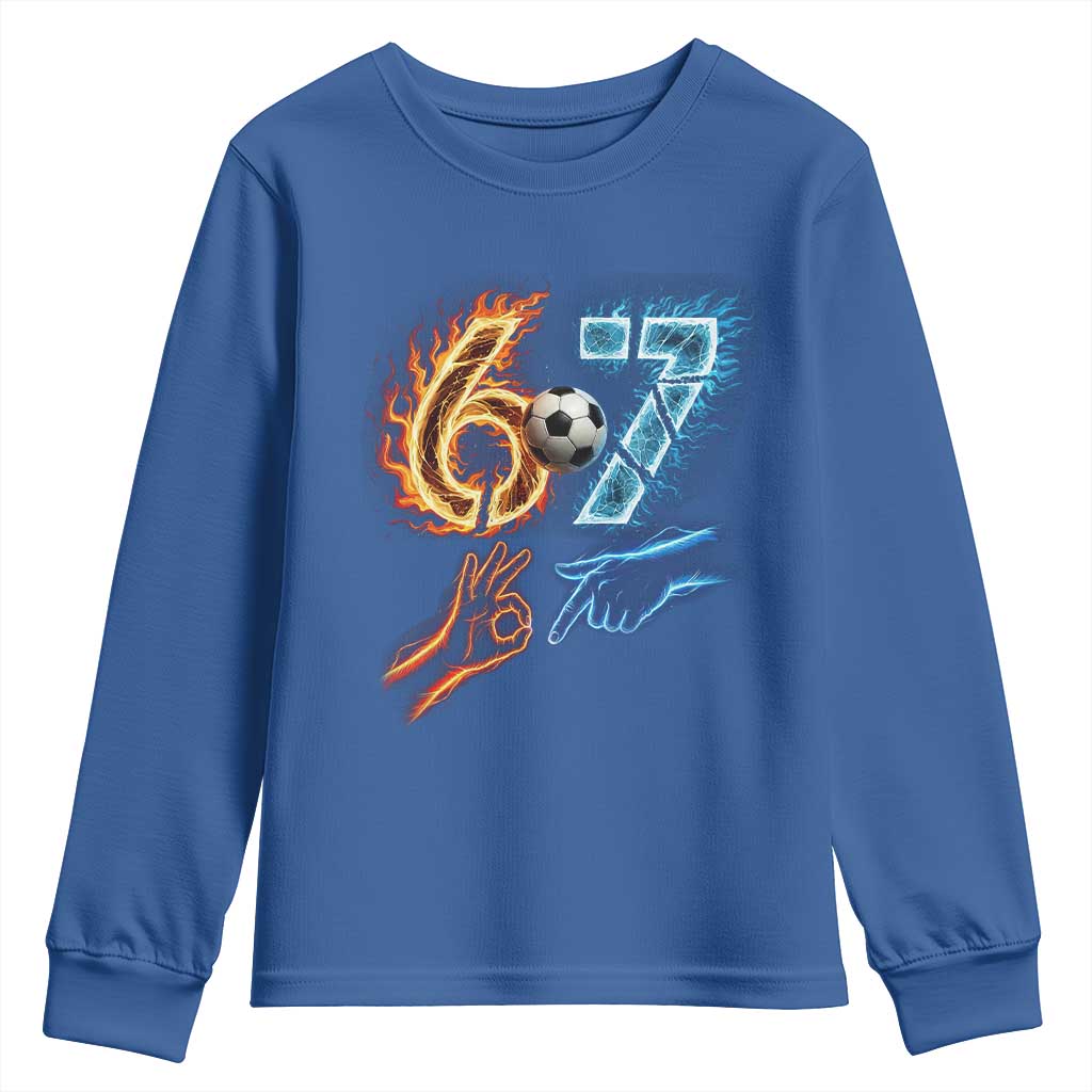 Funny Soccer Lover Youth Sweatshirt Six Seven Meme Trending Gift TS12 Royal Blue Print Your Wear