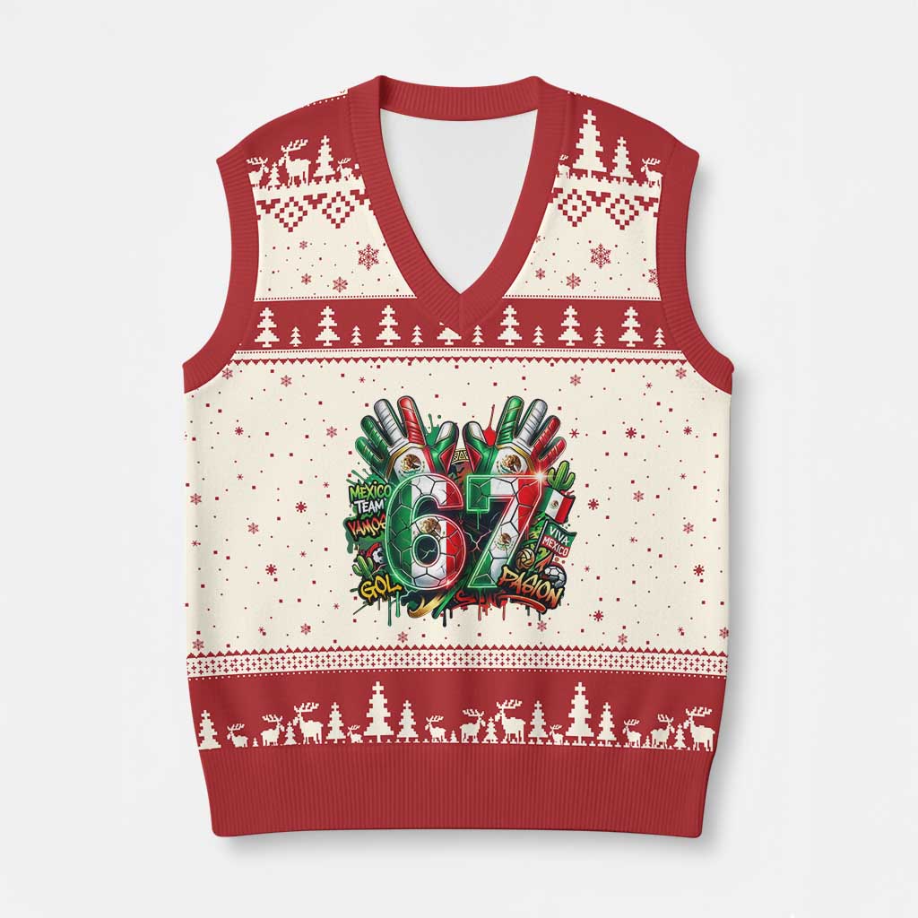 Funny Mexico Soccer V-Neck Knit Sweater Vest Six Seven Meme Trending Gift TS12 Beige Red Print Your Wear