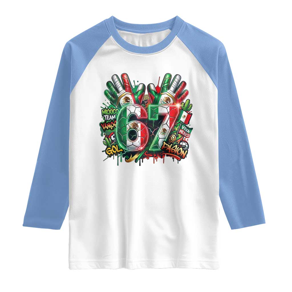 Funny Mexico Soccer Raglan Shirt Six Seven Meme Trending Gift TS12 White Carolina Blue Print Your Wear