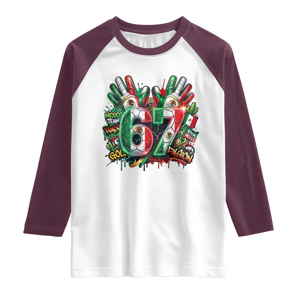 Funny Mexico Soccer Raglan Shirt Six Seven Meme Trending Gift TS12 White Maroon Print Your Wear